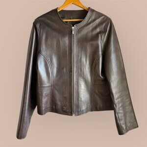 Vera Pelle Genuine Brown Leather Women's Jacket in size L - Made in Italy